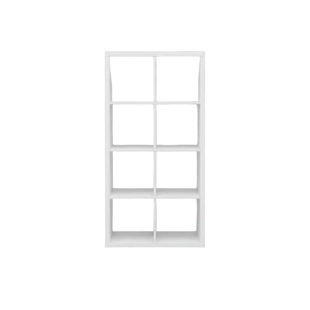 White bookshelf against a light gray wall